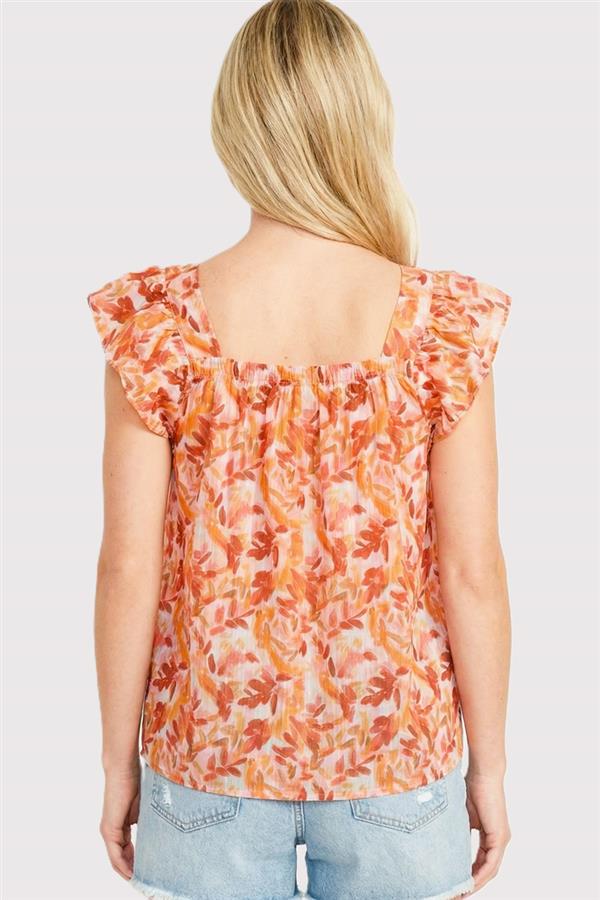 Blossum Square Neck Top with Flutter Sleeve