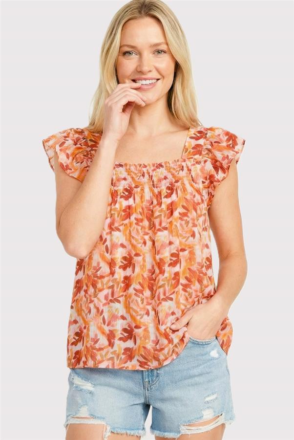 Blossum Square Neck Top with Flutter Sleeve