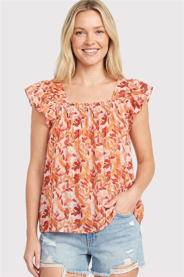 Blossum Square Neck Top with Flutter Sleeve