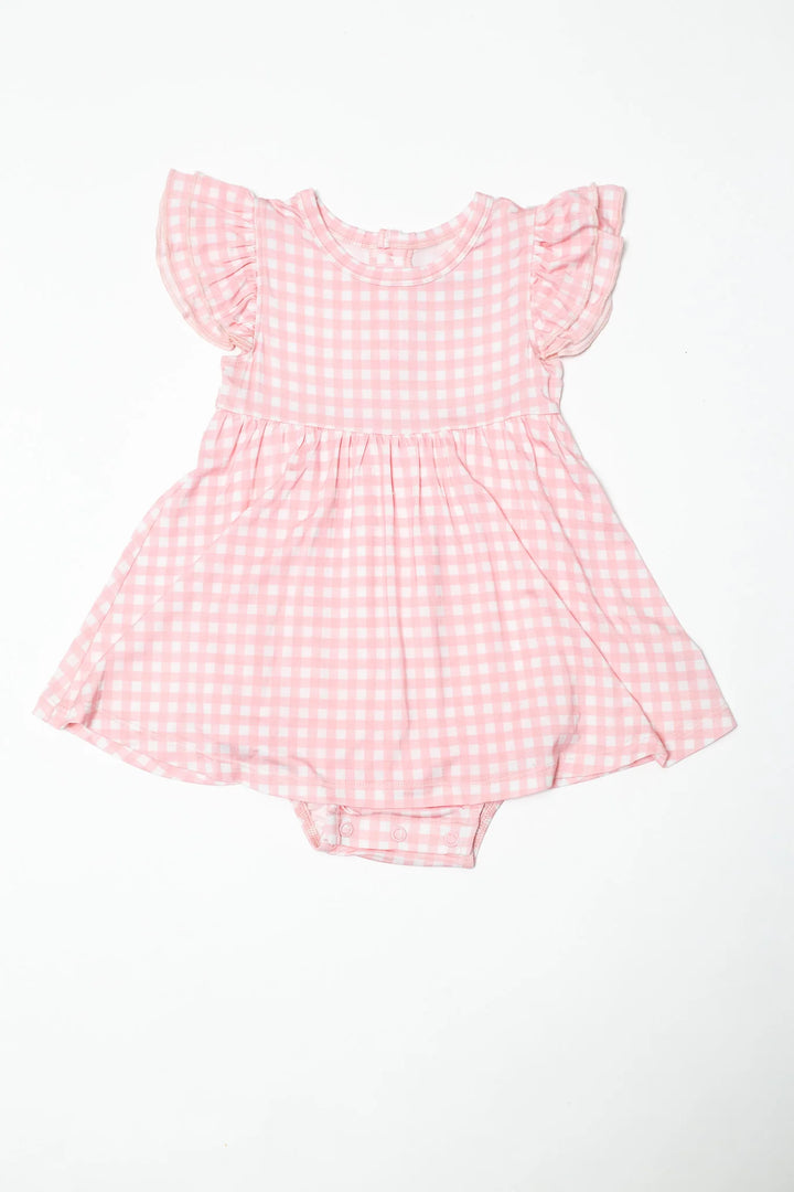 Bodysuit Dress - Gingham in Cottage Pink