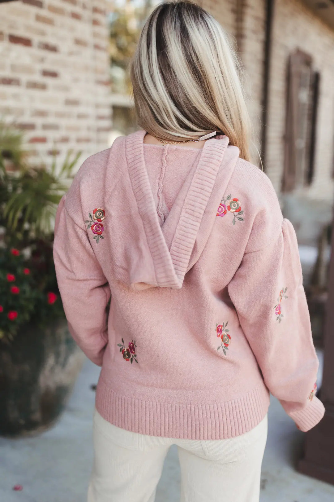 Rose Embroidered Floral Novelty Sweater Hoodie