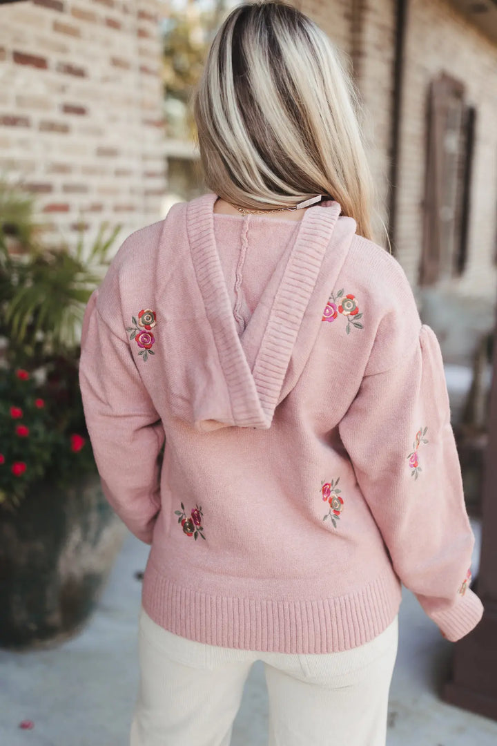 Rose Embroidered Floral Novelty Sweater Hoodie