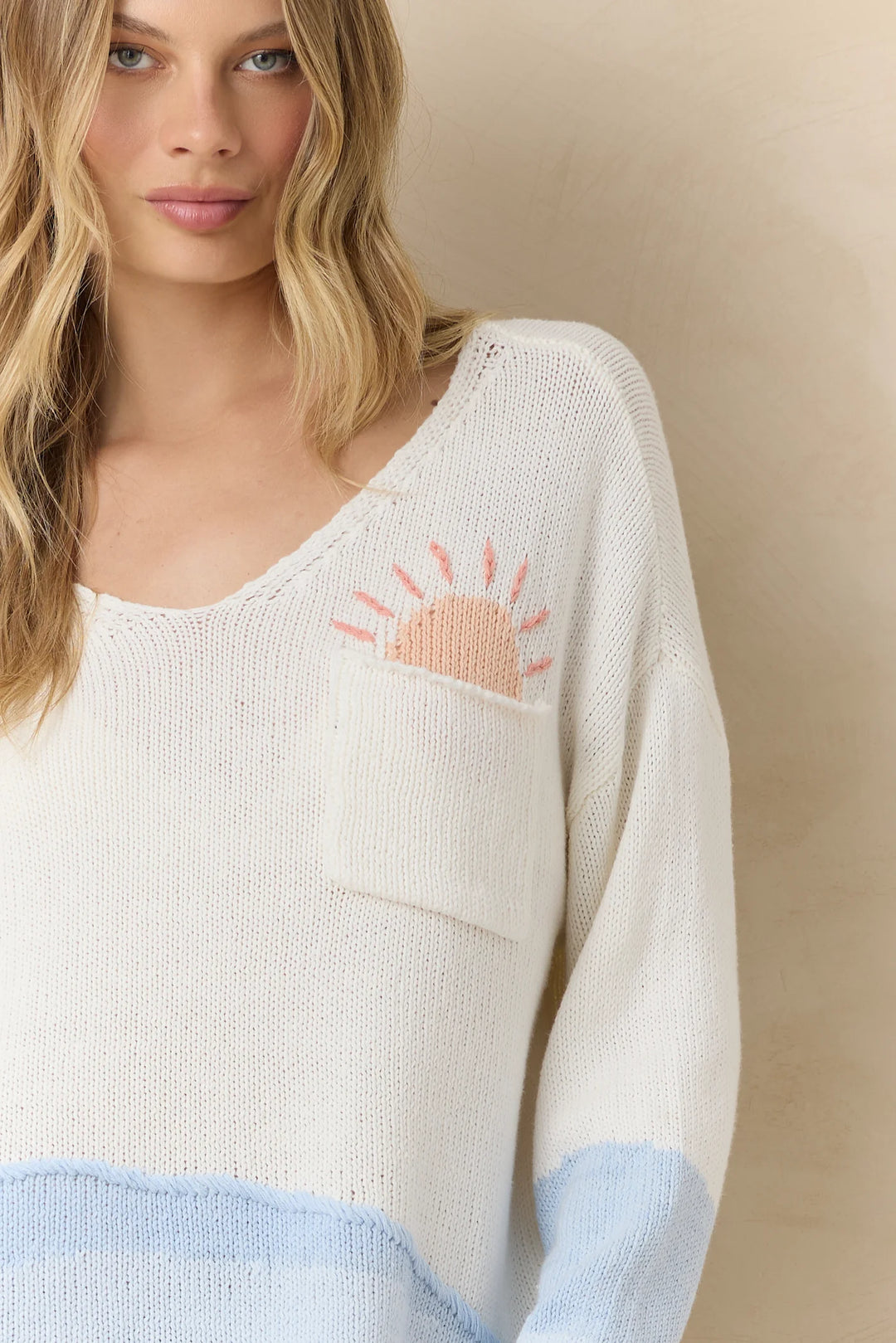Clean White Ocean Sunrise Knit Beach Sweater