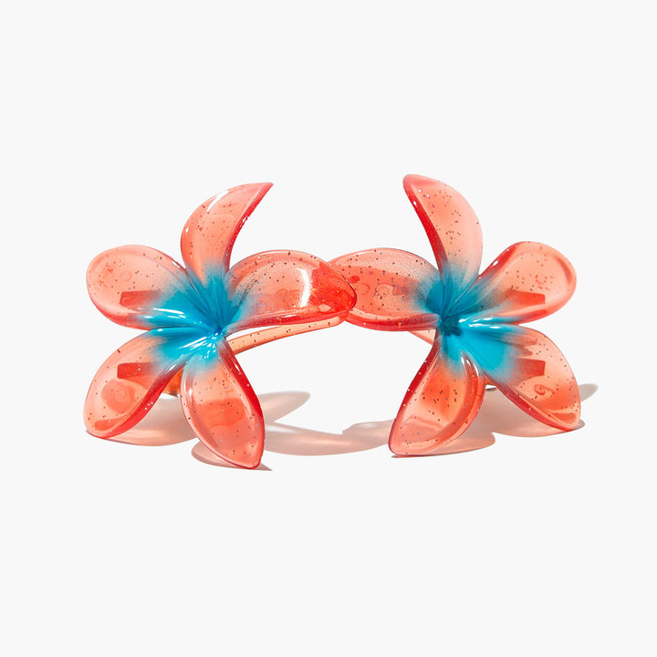 Hair Clips in Blue/Coral