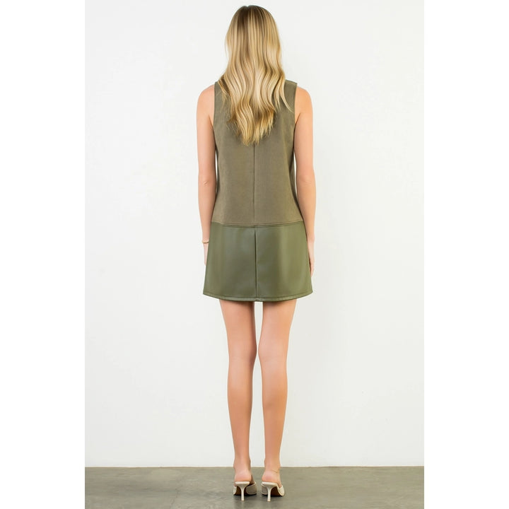 Sleeveless Mixed Media Dress - Olive