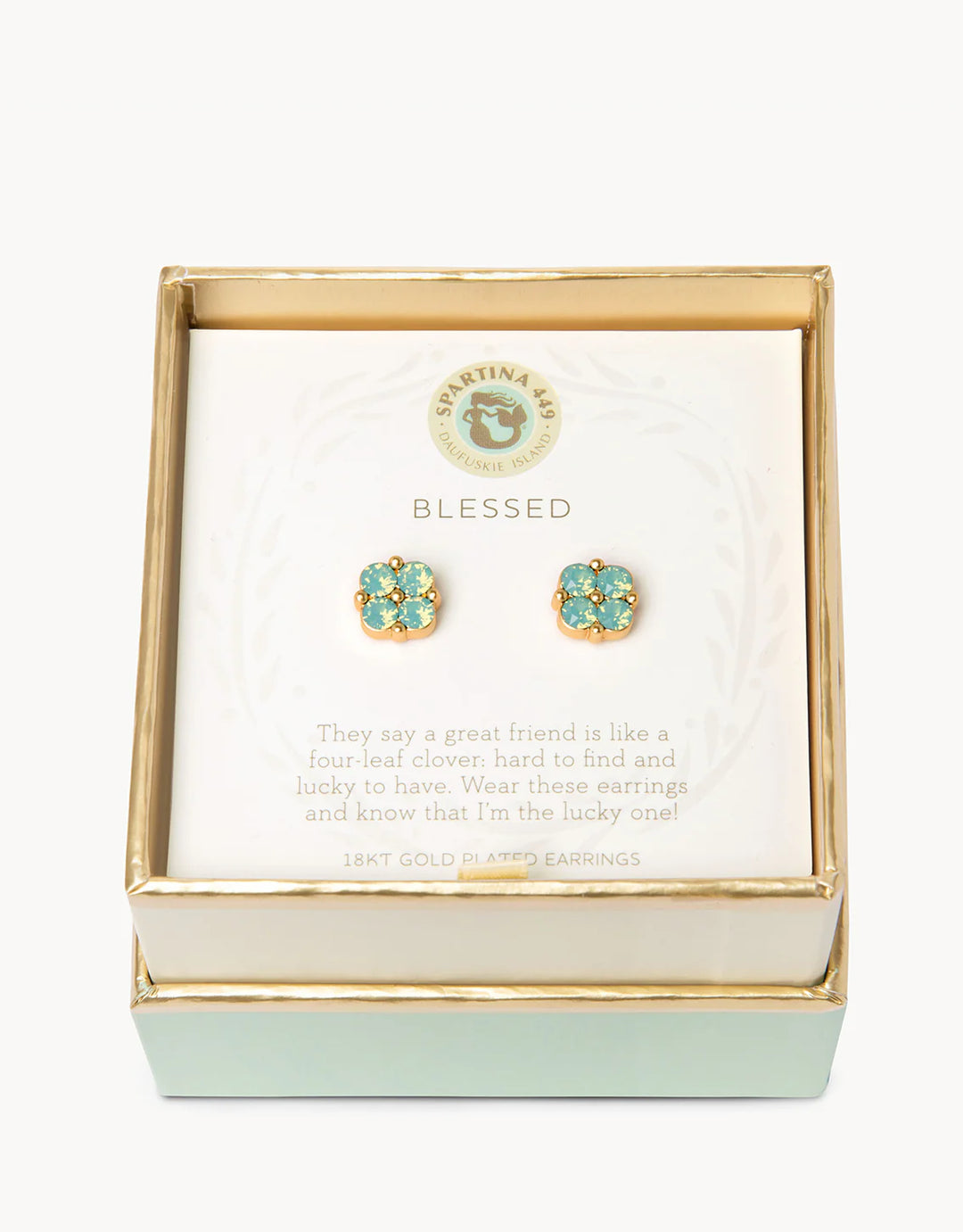 Sea La Vie Stud Earrings Blessed/Sea Foam Clover in Gold