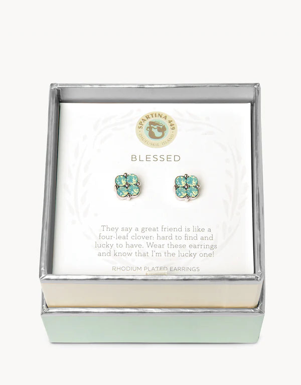 Sea La Vie Stud Earrings Blessed/Sea Foam Clover in Silver