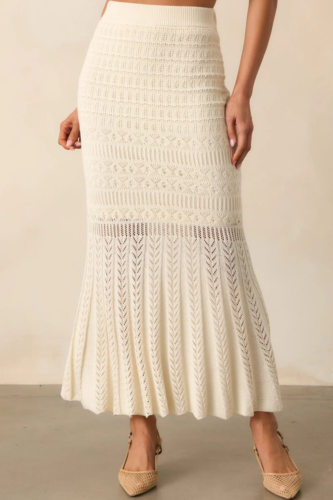 Beige Soria Crochet Midi Skirt