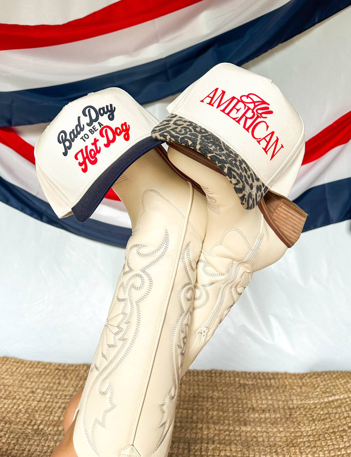 Red, White, & Blonde Cream/Navy Canvas Trucker