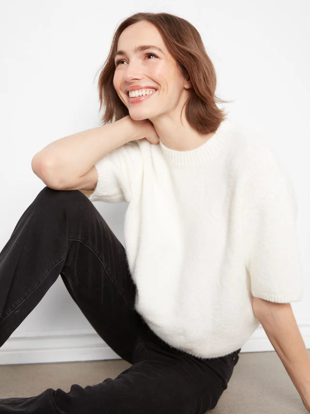 Elbow Sleeve Balloon Shape Sweater in Ecru