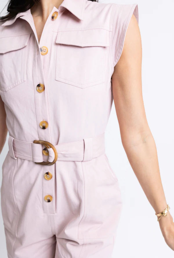 Pink Solid Utility Pocket Romper