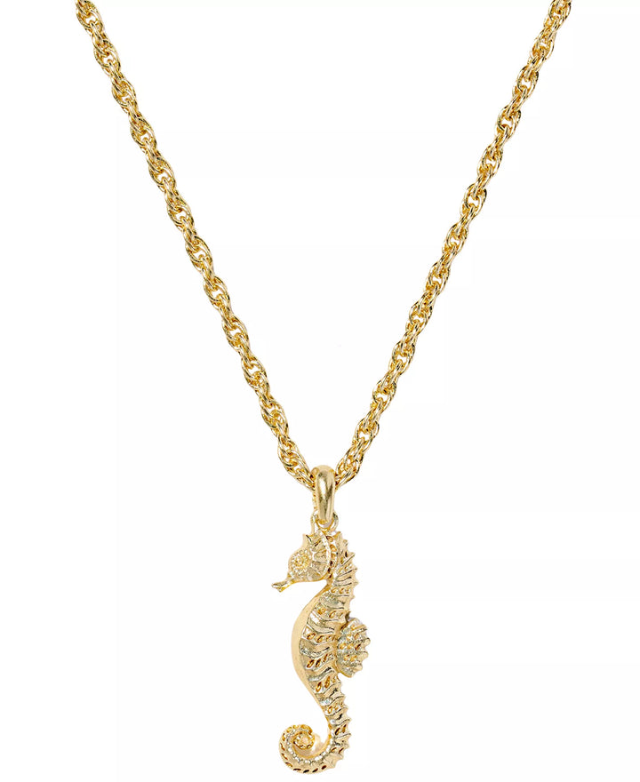 Seahorse Short Pendant Necklace in 14k Gold Over Brass