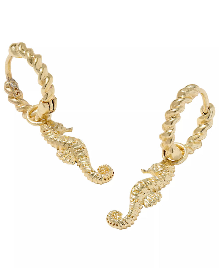 Seahorse 14k Gold Over Brass Huggie Earrings