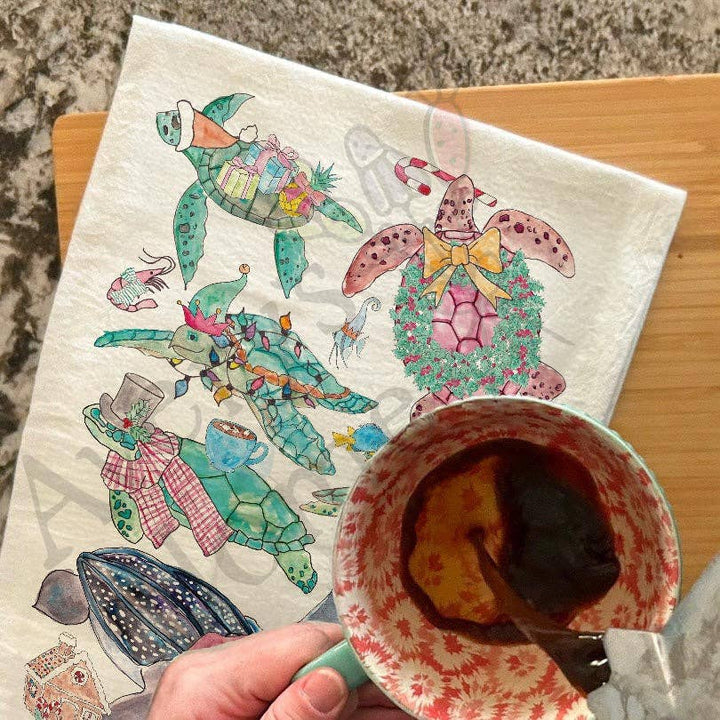 Christmas Sea Turtle Species Kitchen Tea Towel - No Words
