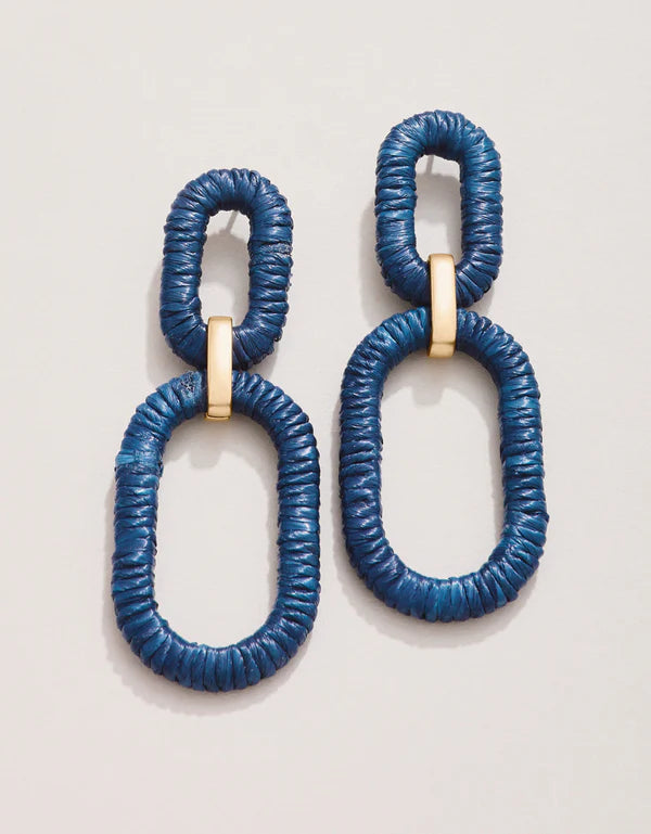 Straw Link Earrings Navy