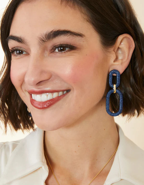 Straw Link Earrings Navy