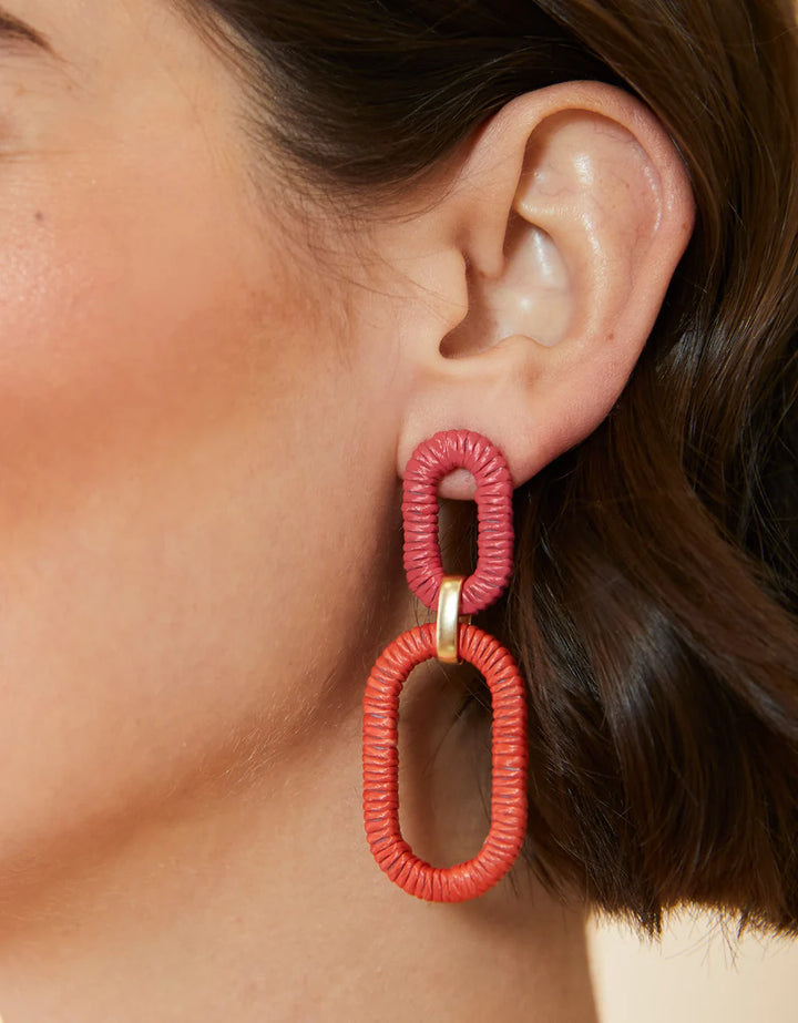 Straw Link Earrings Red