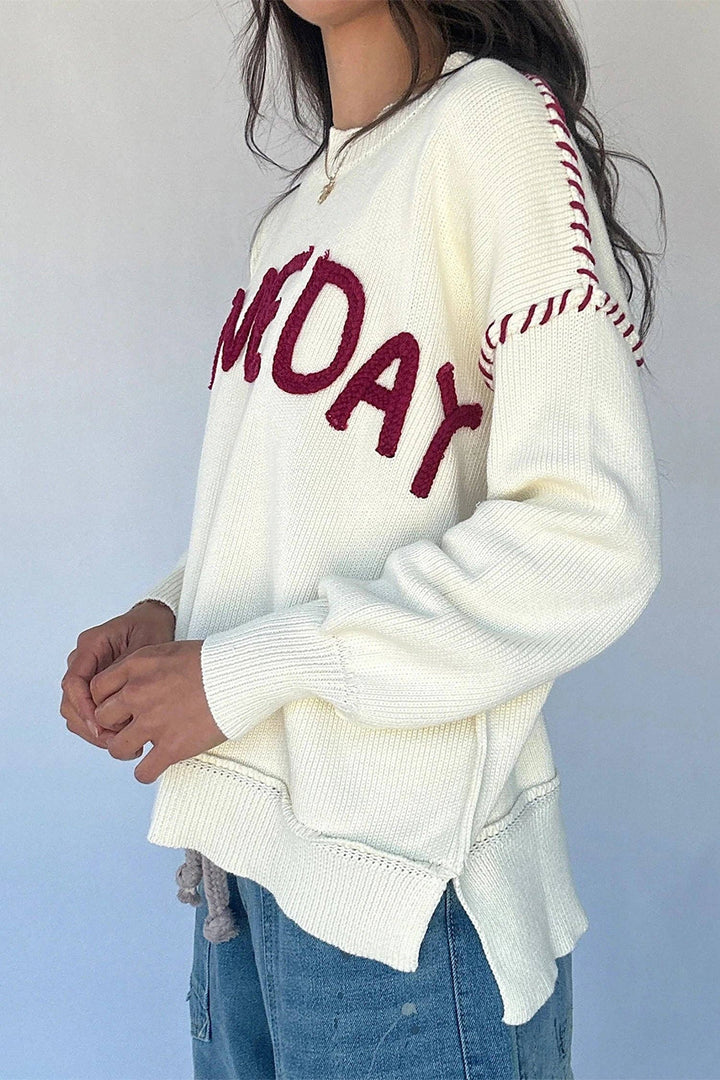 Drop Shoulder Game Day Letter Print Pullover Sweater