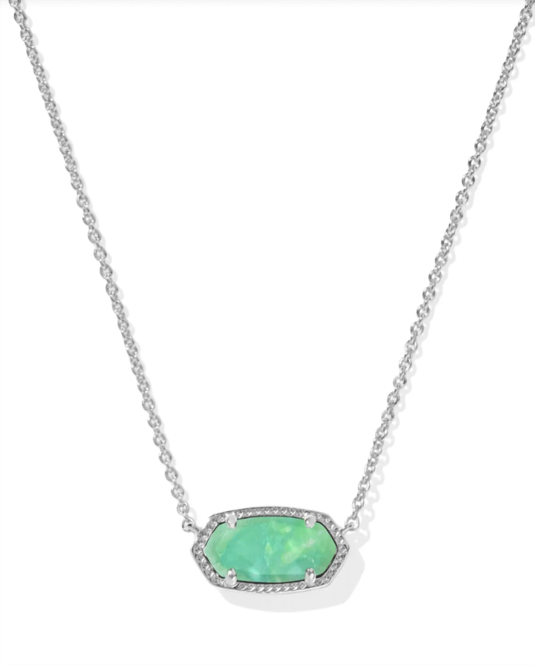 Elisa Pendant Necklace in Rhodium Mint Iridescent Abalone