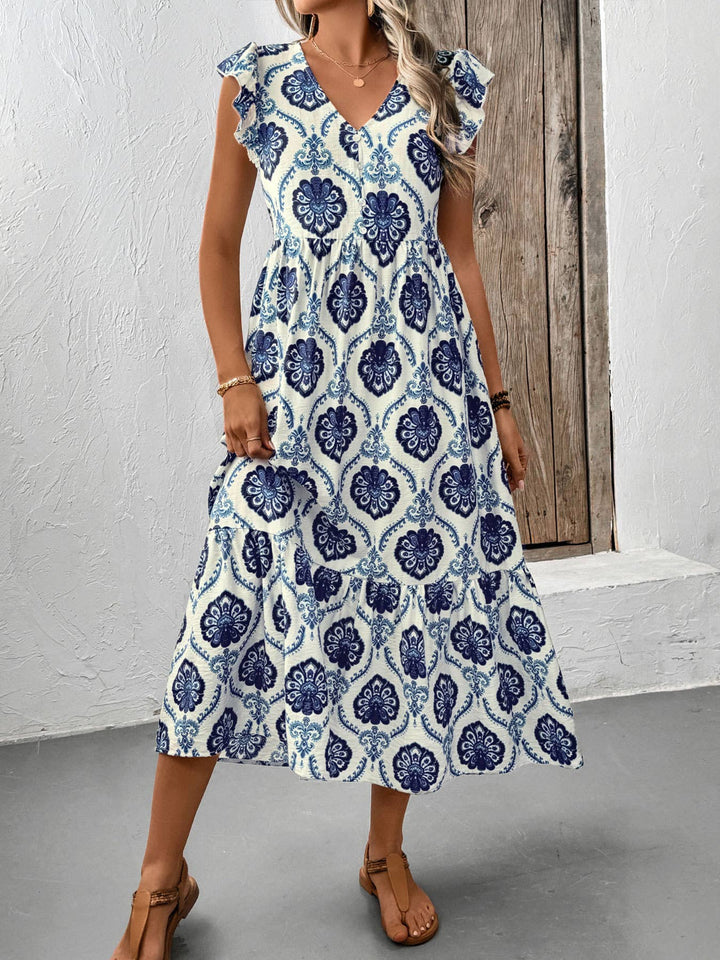 Loose-Fit Deep V-Neck Floral Print Maxi Dress