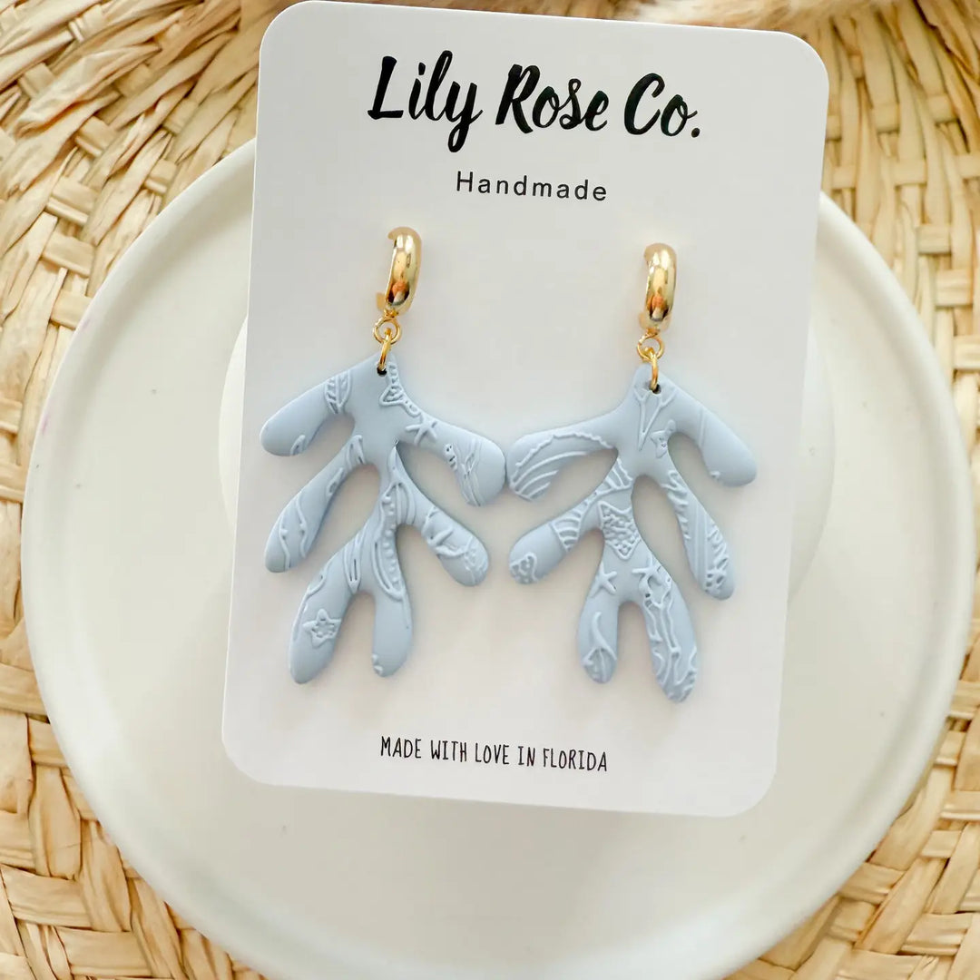 Beach Style Coral Drop Earrings in Blue