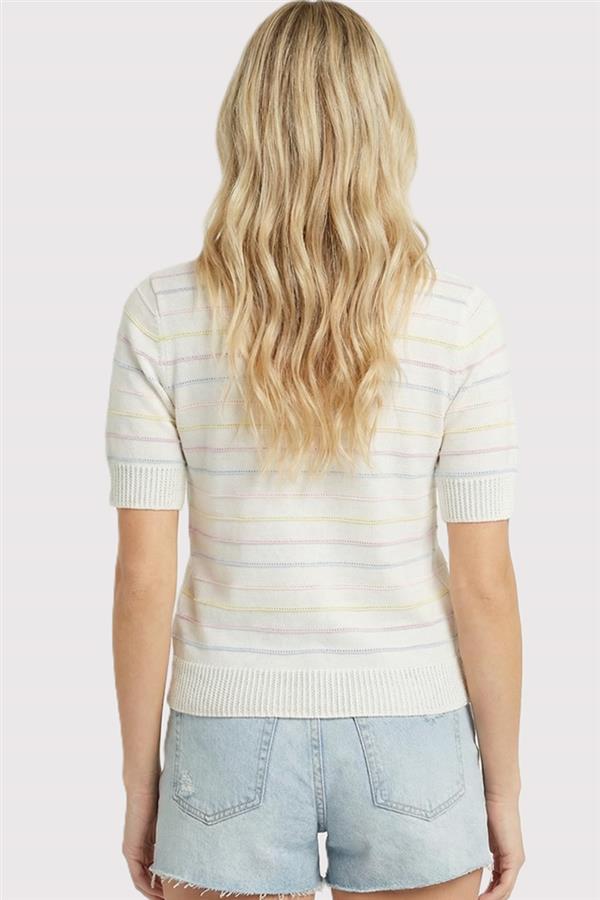 Briella Pointelle Striped Short Sleeve Sweater