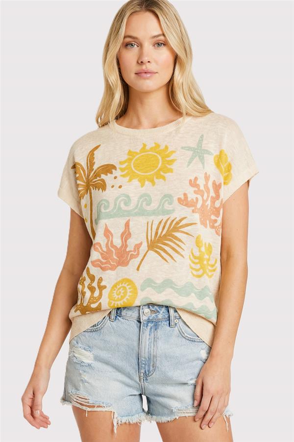 Seashore Beach Theme Short Sleeve Sweater