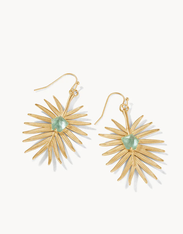 Palm Earrings Gold Aqua Pearlescent