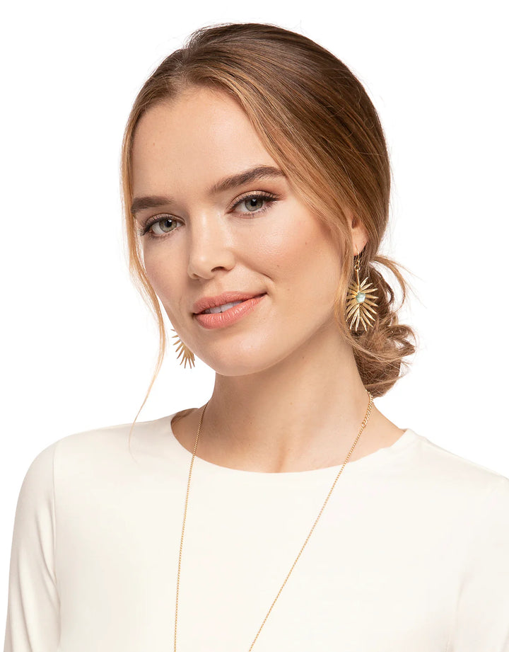 Palm Earrings Gold Aqua Pearlescent