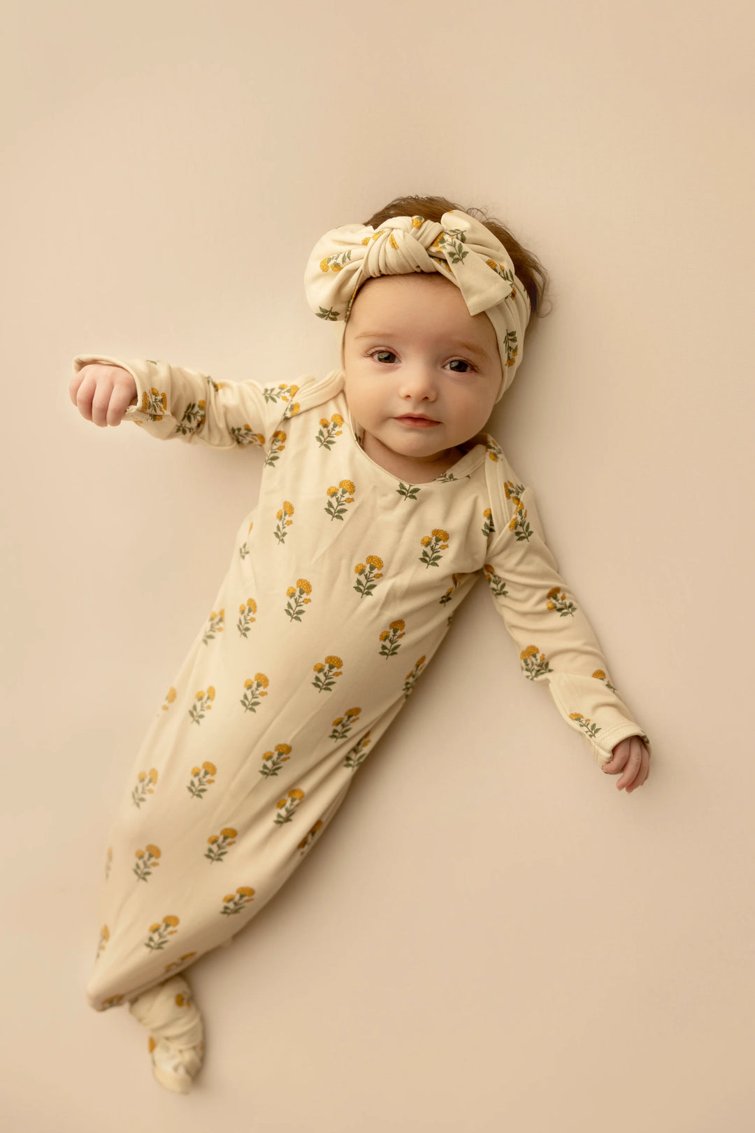 Knotted Gown in Marigold Block Print
