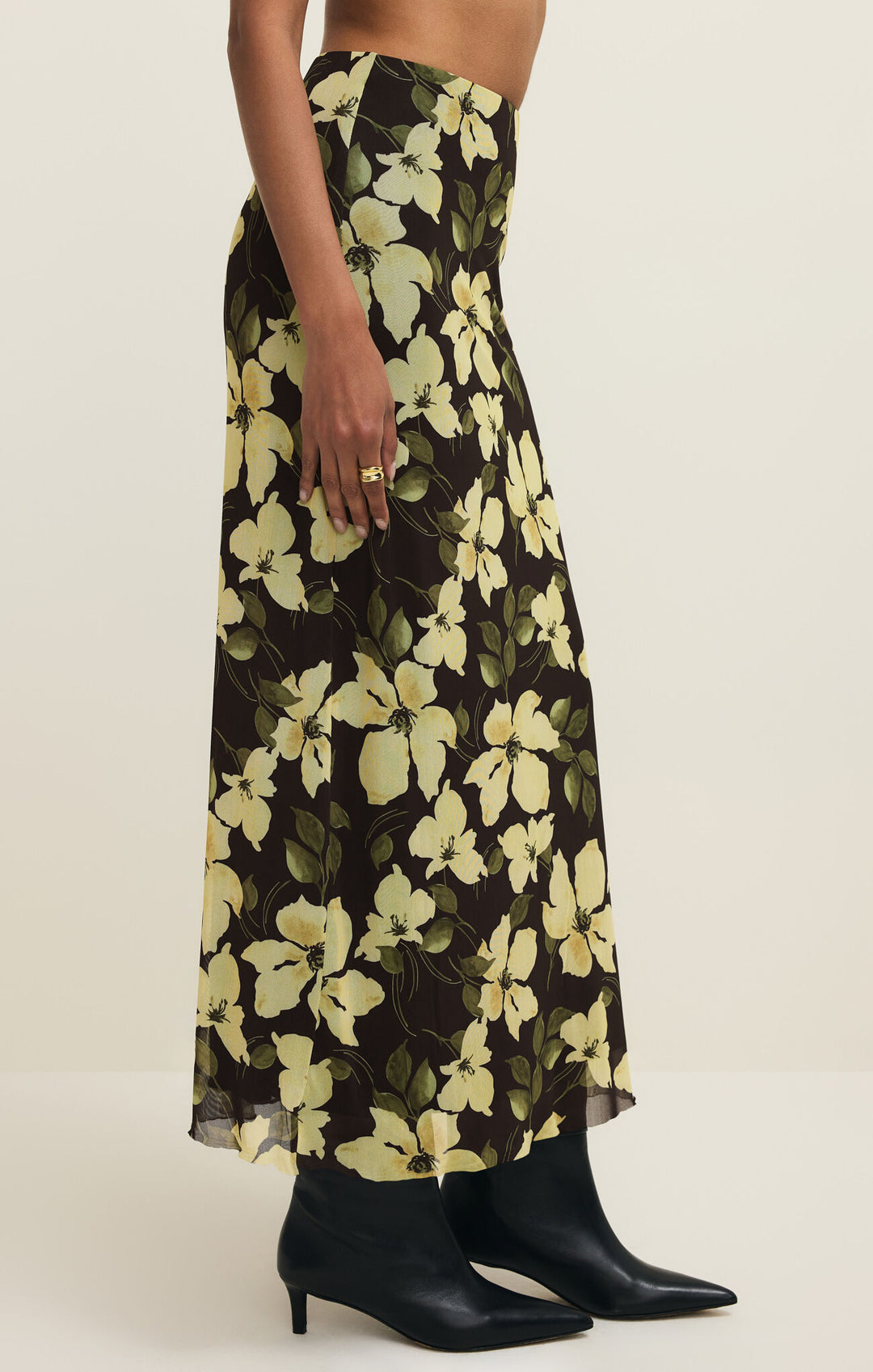 Eda Ren Floral Mesh Midi Skirt