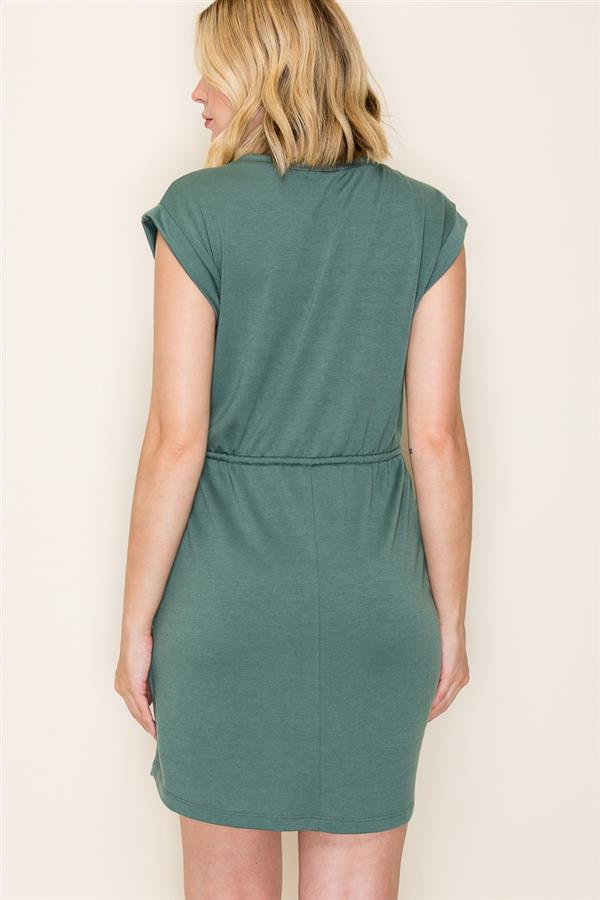 Drawstring Waist Solid Terry Dress in Olive