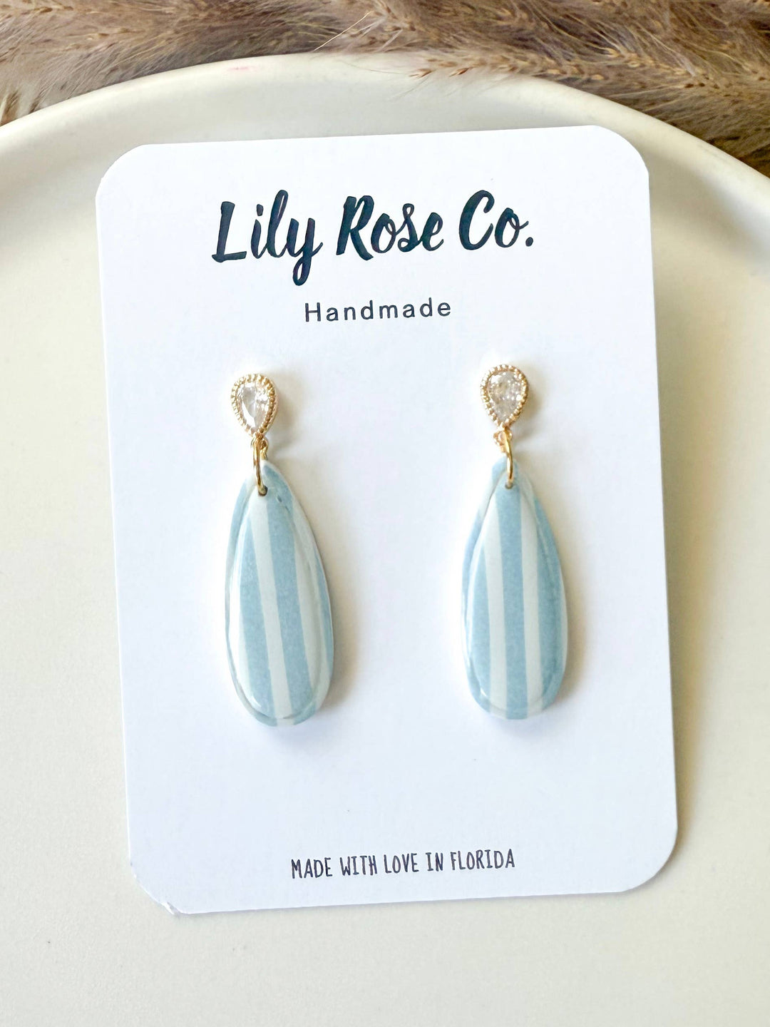 Blue Striped Earrings Clay Earrings
