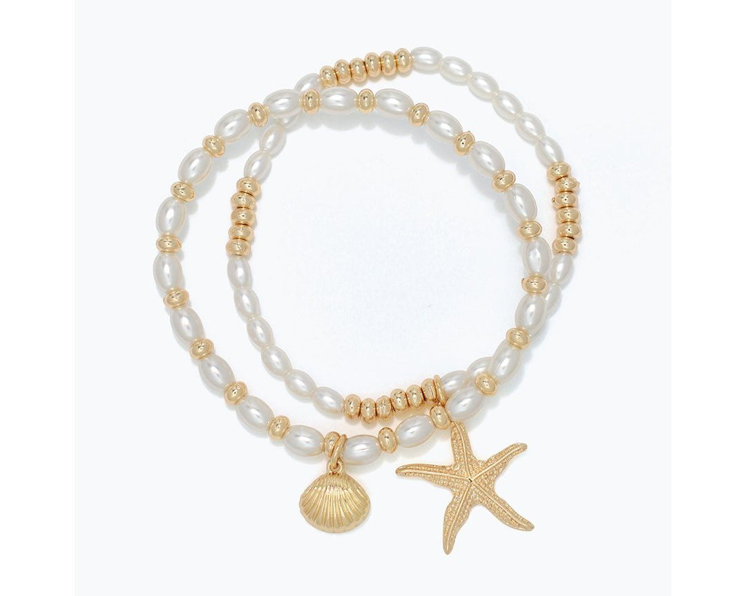 Starfish with Shells Pearl and Gold Bracelet