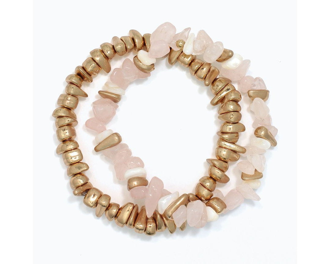 pink Stone with Gold Beads Bracelet