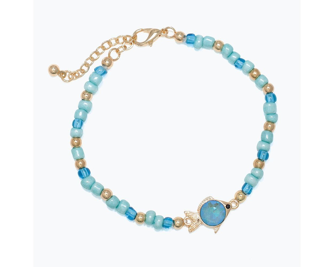 Aqua Seed Beads with Crystal Fish Bracelet