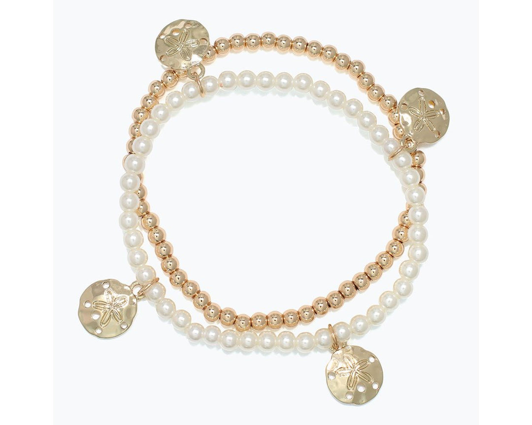 Gold Sand Dollars on Pearls with Gold Bead Bracelet