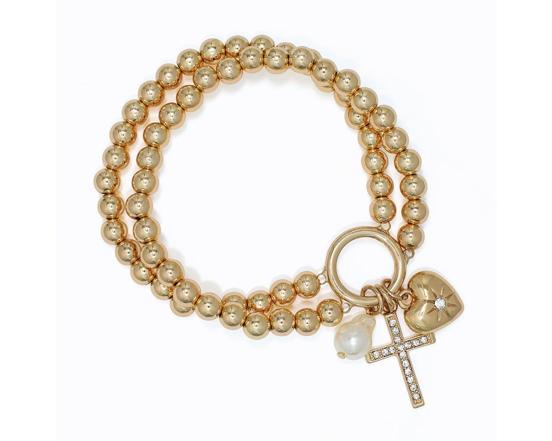Gold Beads Crystal Cross Bracelet