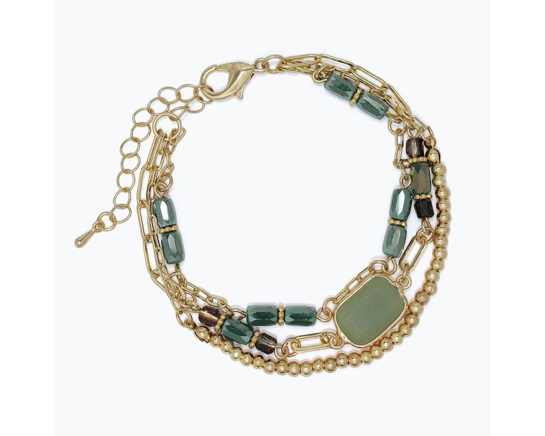Faceted Green with Gold Beads Stack Bracelet