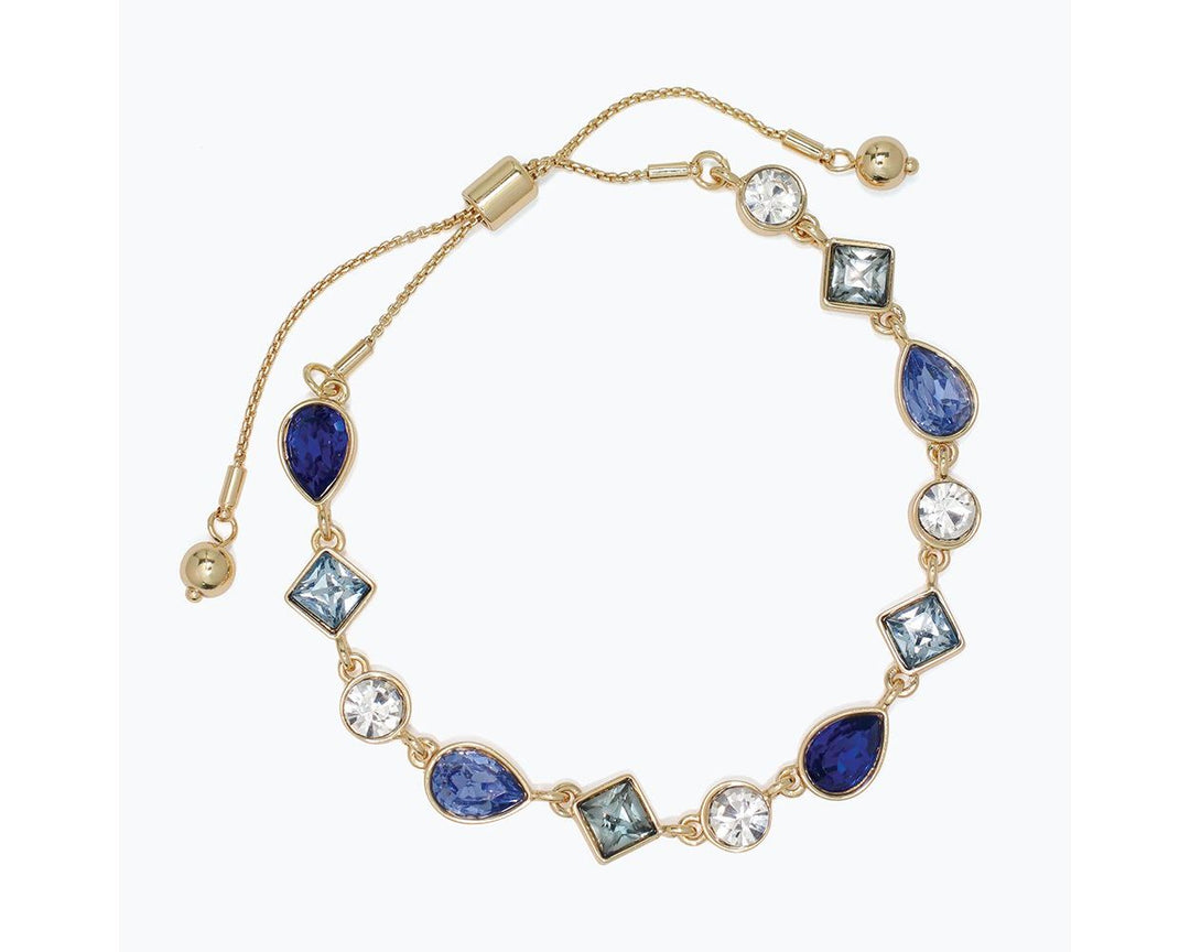Linked Blue Crystals in Gold Bracelet