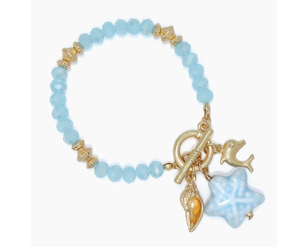 Ceramic Starfish and Blue Bead Bracelet