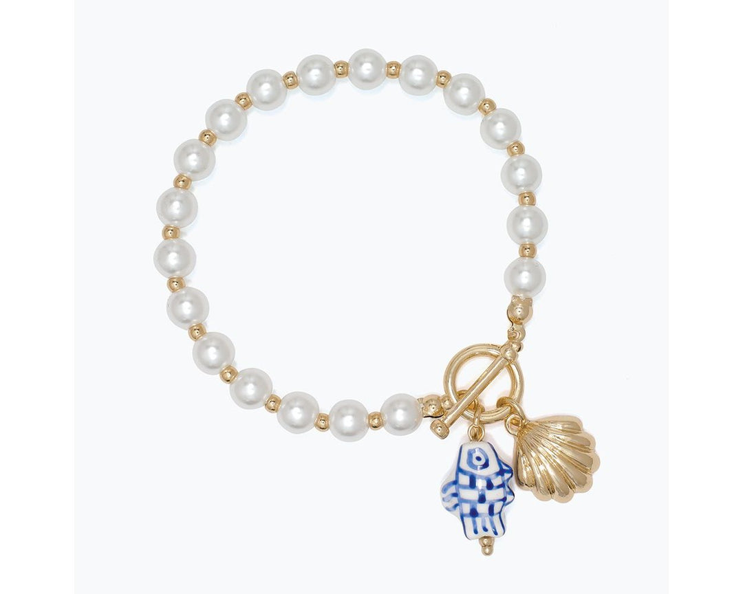 Hand Painted Fish on Pearl Bracelet