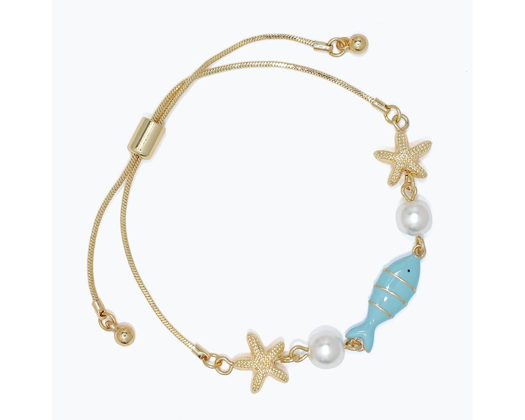 Gold with Starfish and Aqua Fish Bracelet