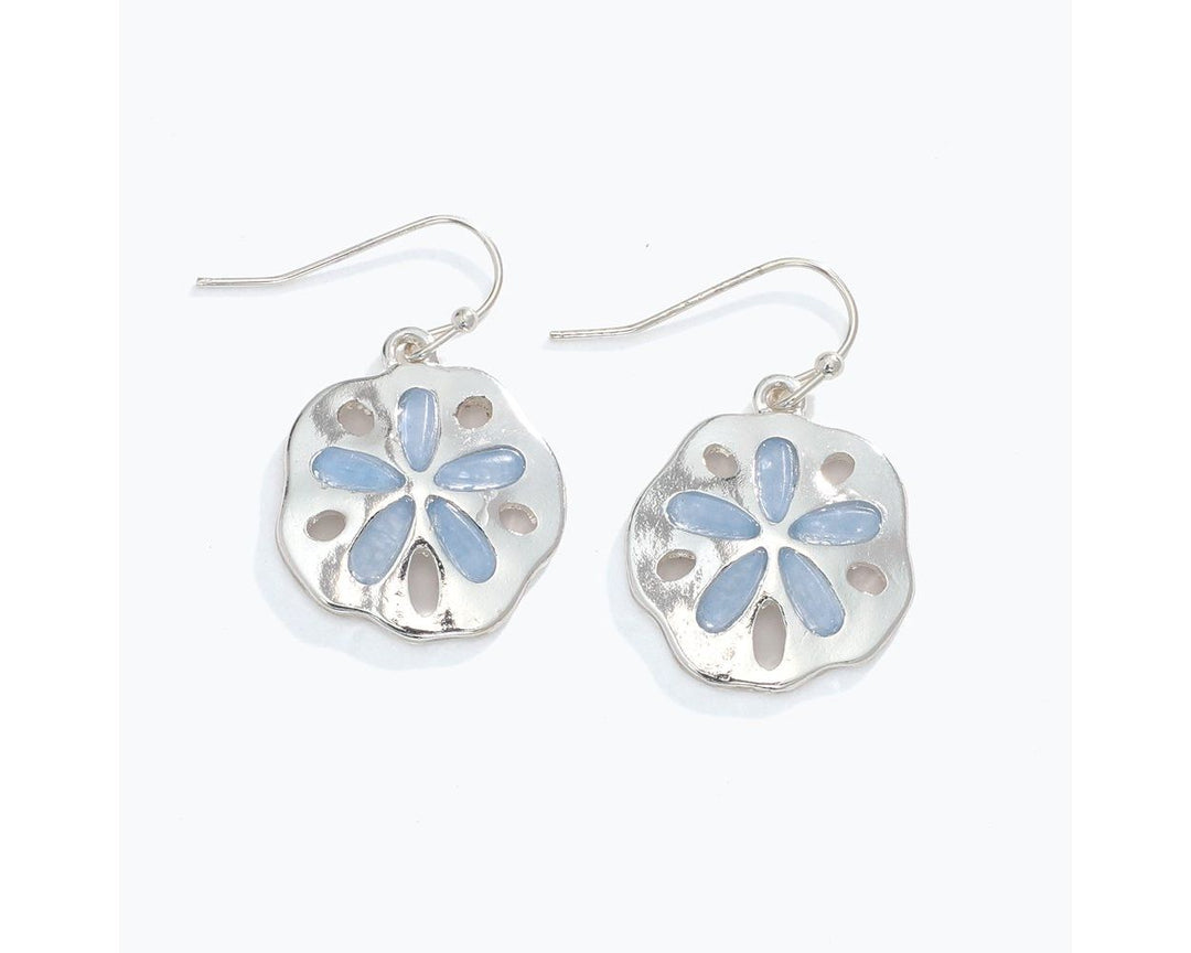 Sand Dollars with Soft Blue Sea Glass Inlay Earrings