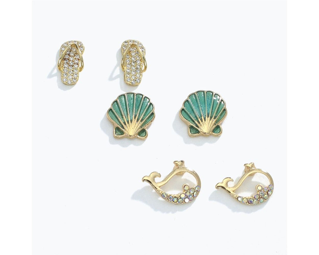 Crystal Flip Flops and Whales in Gold Earrings
