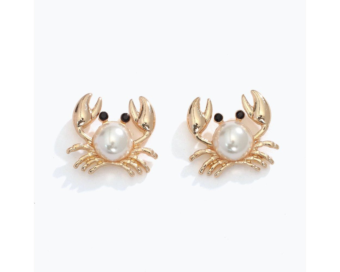 Gold Crab with Pearl Post Earrings