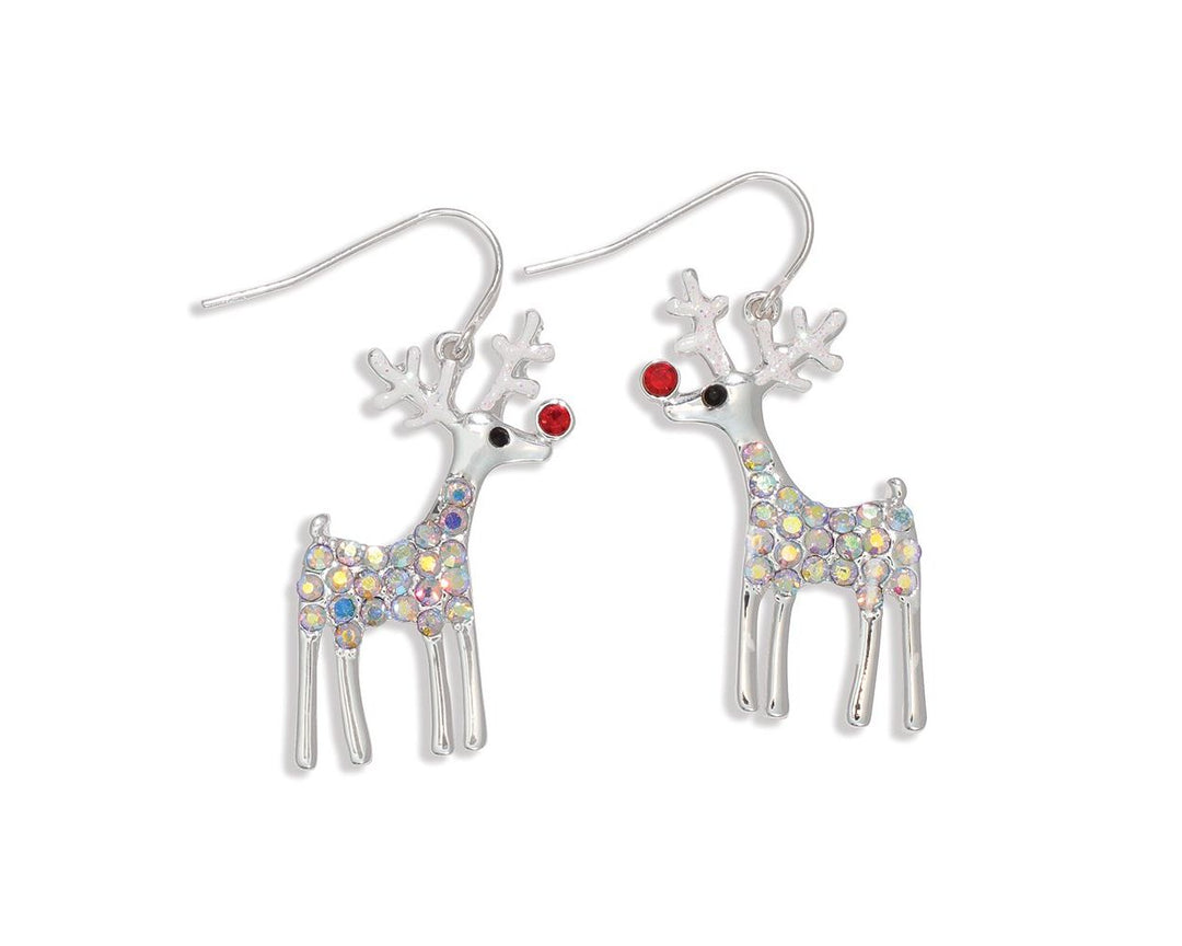 Silver Rudolph with Crystal Earrings