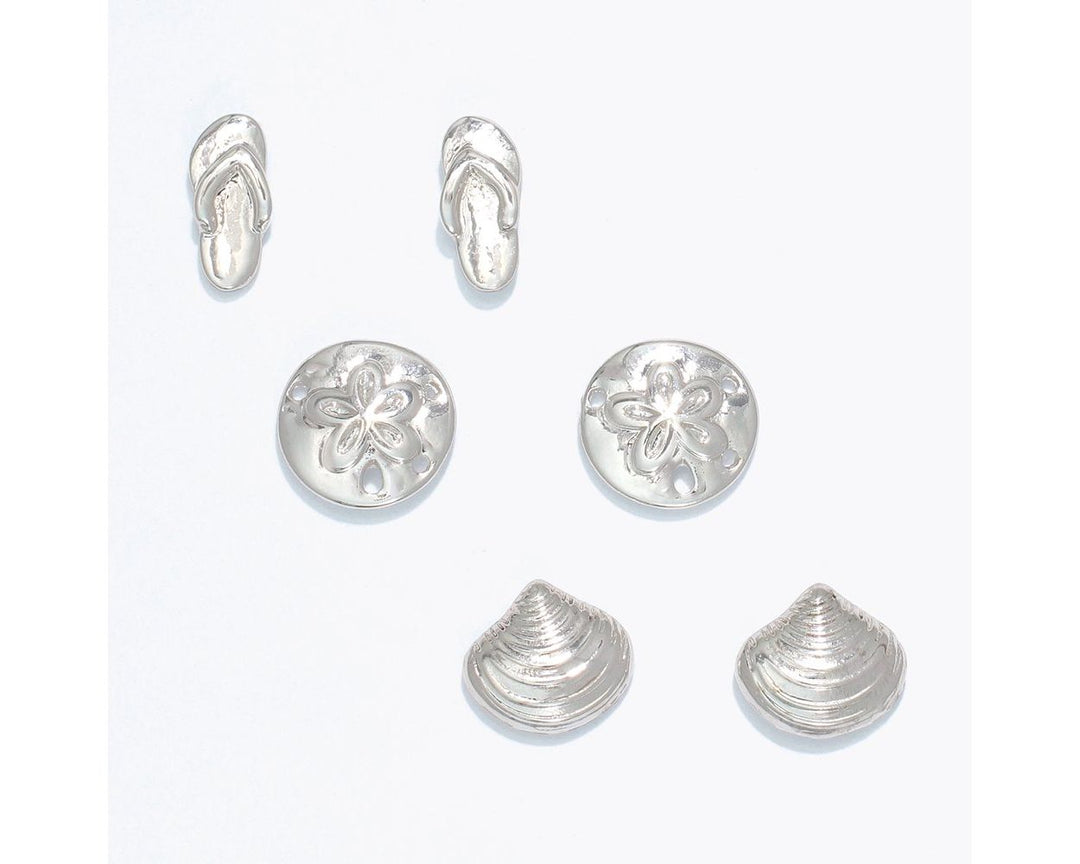 Set of 3 Bright Silver Beach Icon Earrings