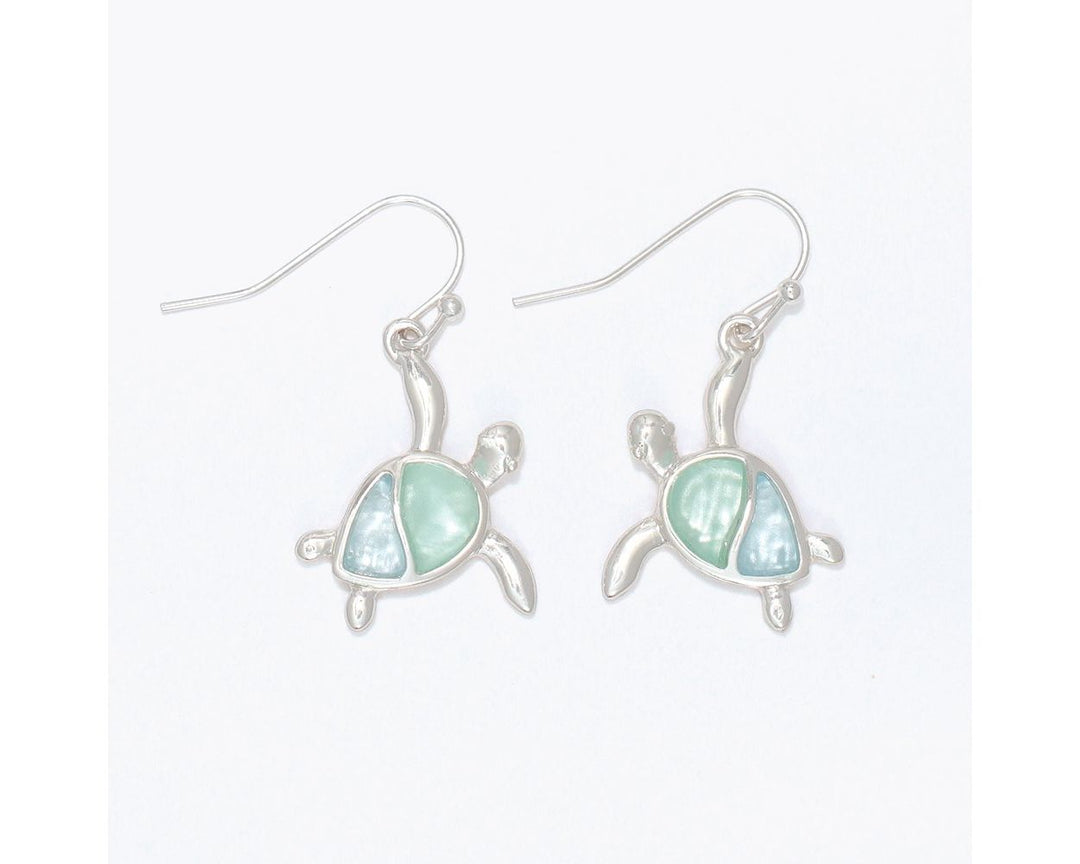 Mint and Aqua Silver Turtle Earrings