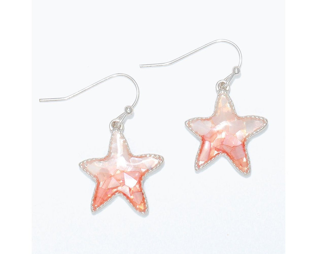 Starfish with Coral Colored Genuine Shell Inlay Earrings